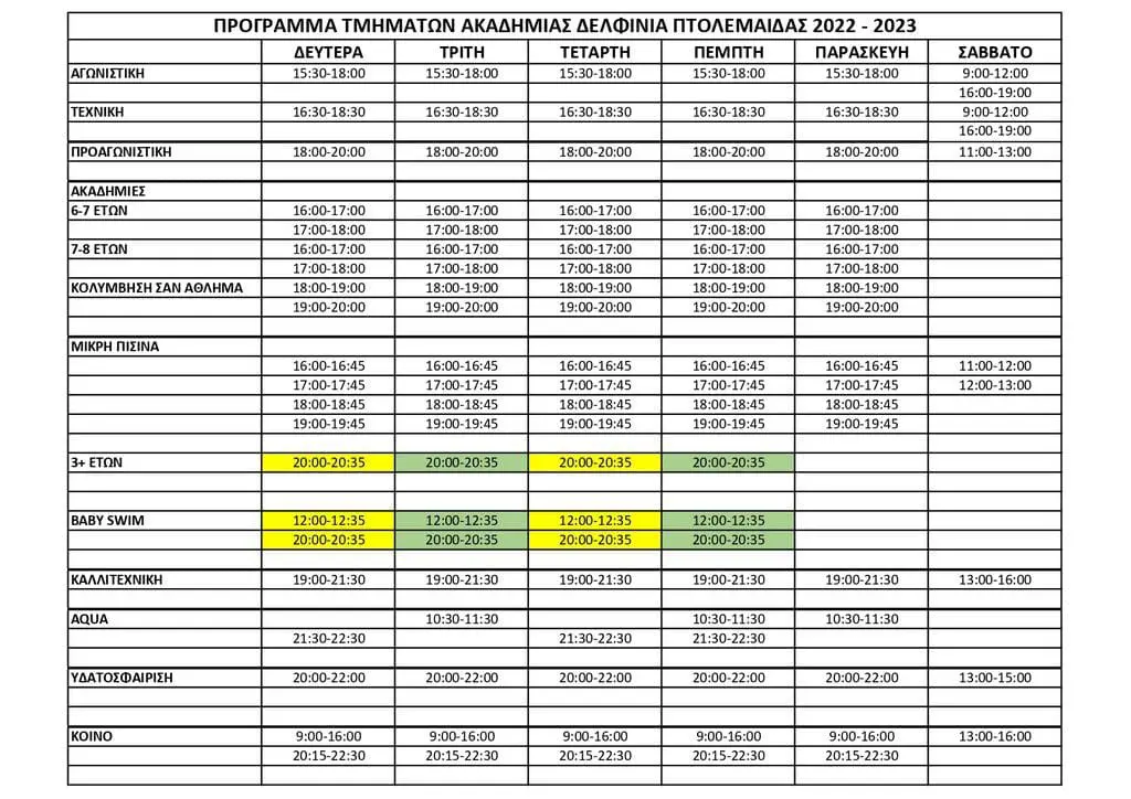 Eordaialive.com - Τα Νέα της Πτολεμαΐδας, Εορδαίας, Κοζάνης Έναρξη εγγραφών της νέας κολυμβητικής χρονιάς, πρόγραμμα τμημάτων και τιμολογιακή πολιτική των Δελφινιών Πτολεμαΐδας