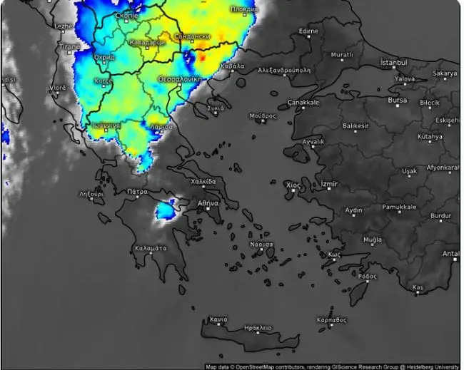 Το μπουρίνι που σάρωσε τη Φλώρινα και την Κοζάνη μέσα από δορυφόρο