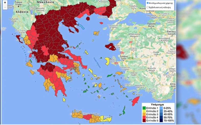 Κορωνοϊός - Επιδημιολογικός χάρτης: 26 περιοχές στο «βαθύ κόκκινο»