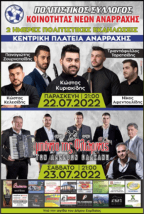 Πολιτιστικός Σύλλογος Κοινότητας Νέων Αναρράχης: 2ήμερες Πολιτιστικές Εκδηλώσεις