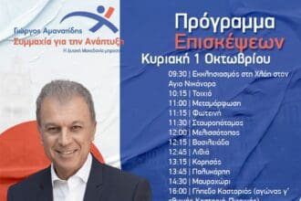 Γιώργος Αμανατίδης, "Συμμαχία για την Ανάπτυξη" - Το πρόγραμμα επισκέψεων για την Κυριακή 1/10