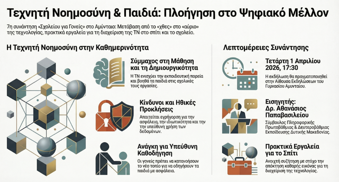7η Συνάντηση – Σχολείο για Γονείς «Τεχνητή Νοημοσύνη και Παιδιά: Από το χθες στο αύριο – ευκαιρίες, κίνδυνοι και υπεύθυνη χρήση»