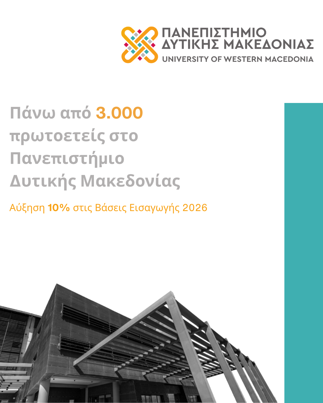 Πάνω από 3.000 πρωτοετείς στο Πανεπιστήμιο Δυτικής Μακεδονίας – Αύξηση 10% στις Βάσεις Εισαγωγής 2026